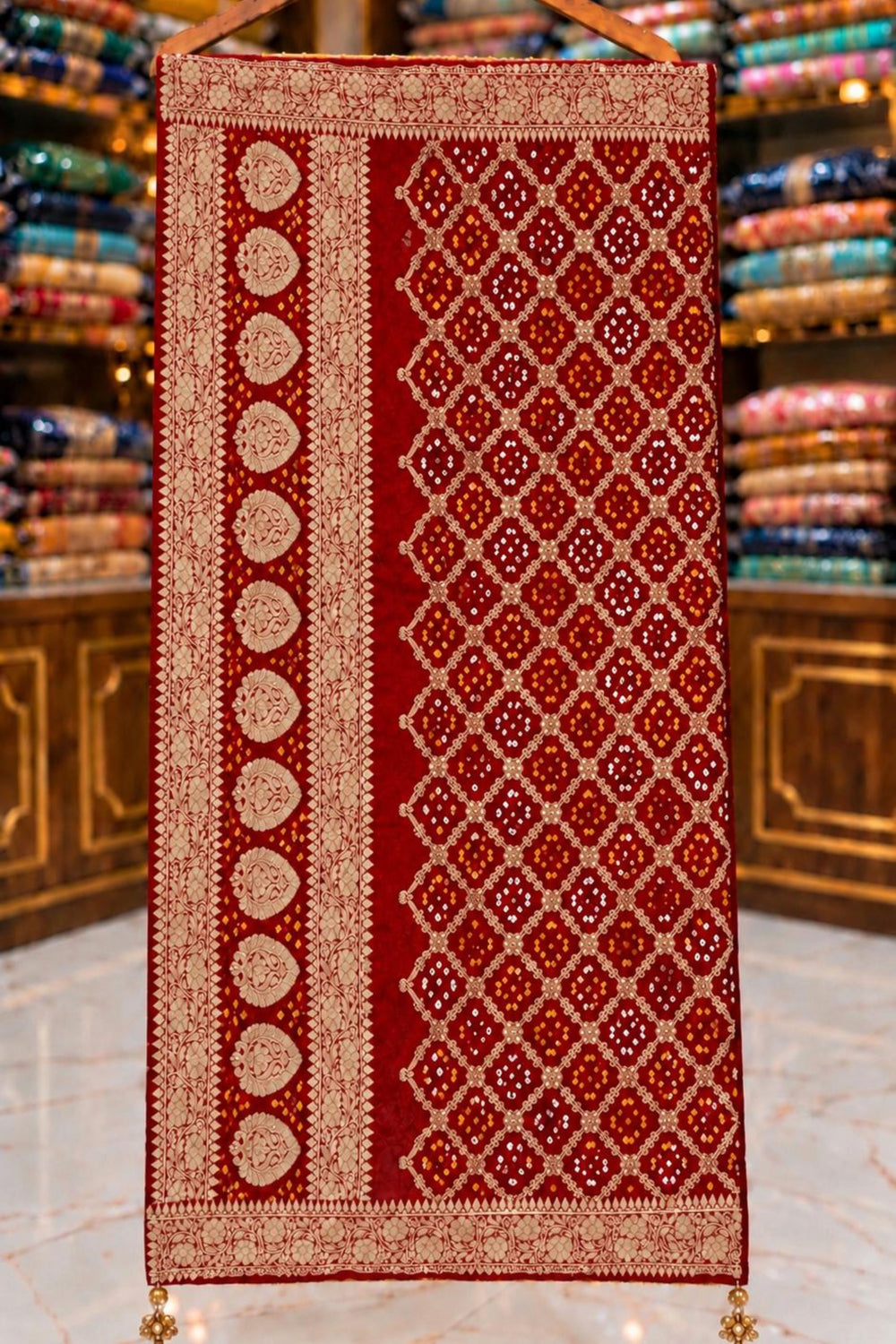 Red Pure Georgette Gutchola with Weaving Work