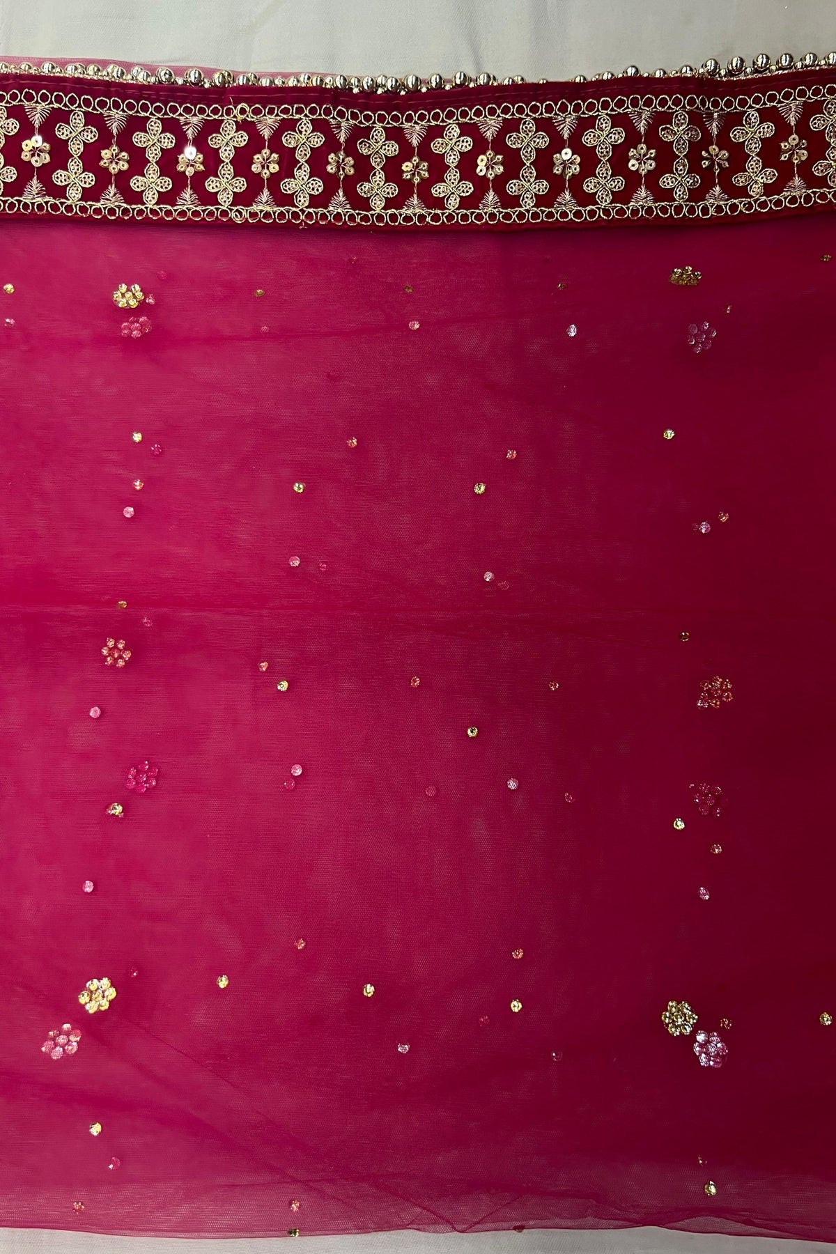 Magenta Stone Work Lace Saree with Four-Side Border