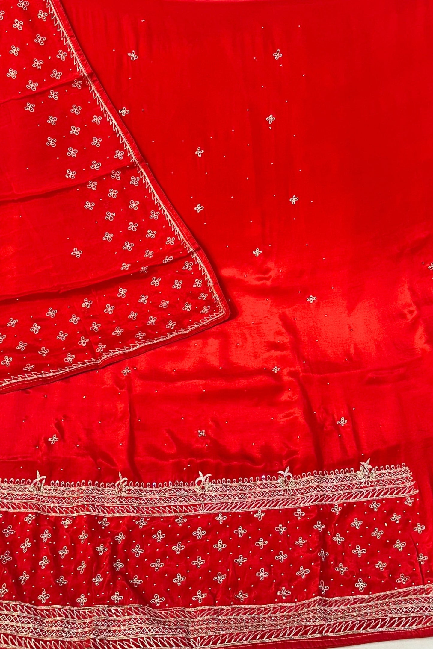 Pure Crape Blood Red Handwork Suit Set