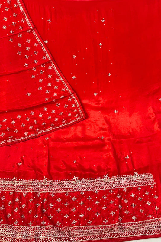Pure Crape Blood Red Handwork Suit Set