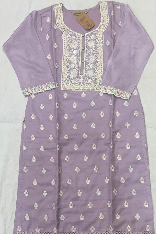 Lavender Soft Silk Thread Work Suit Set with Plain Dupatta