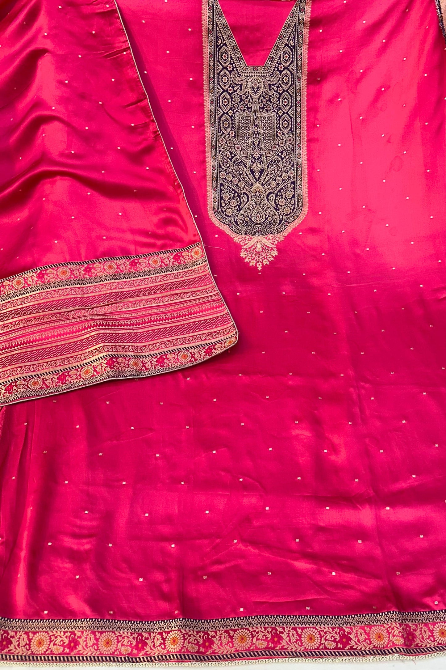 Magenta Samoi Silk Suit Set with Banarsi Work