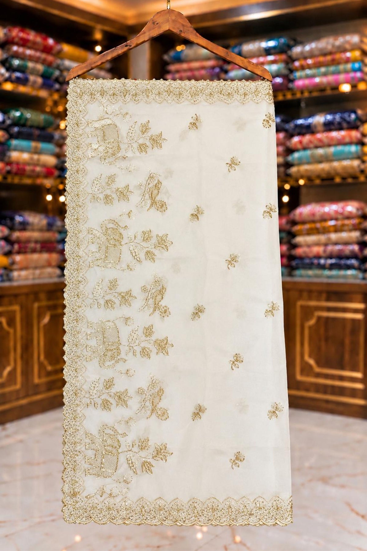 White Crape Fabric with Hand & Cut, Sippi and Jury Work – Dyeable