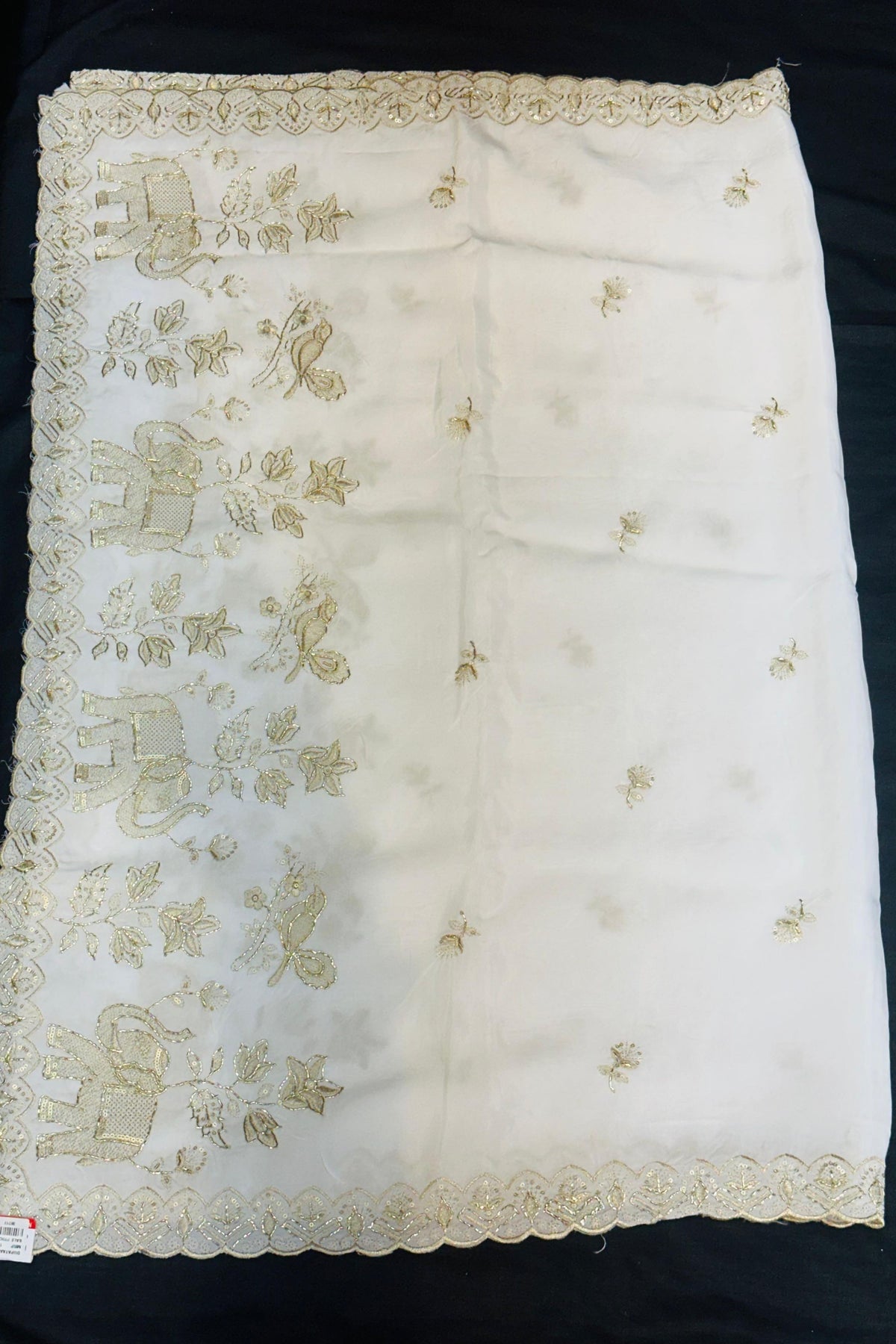 White Crape Fabric with Hand & Cut, Sippi and Jury Work – Dyeable