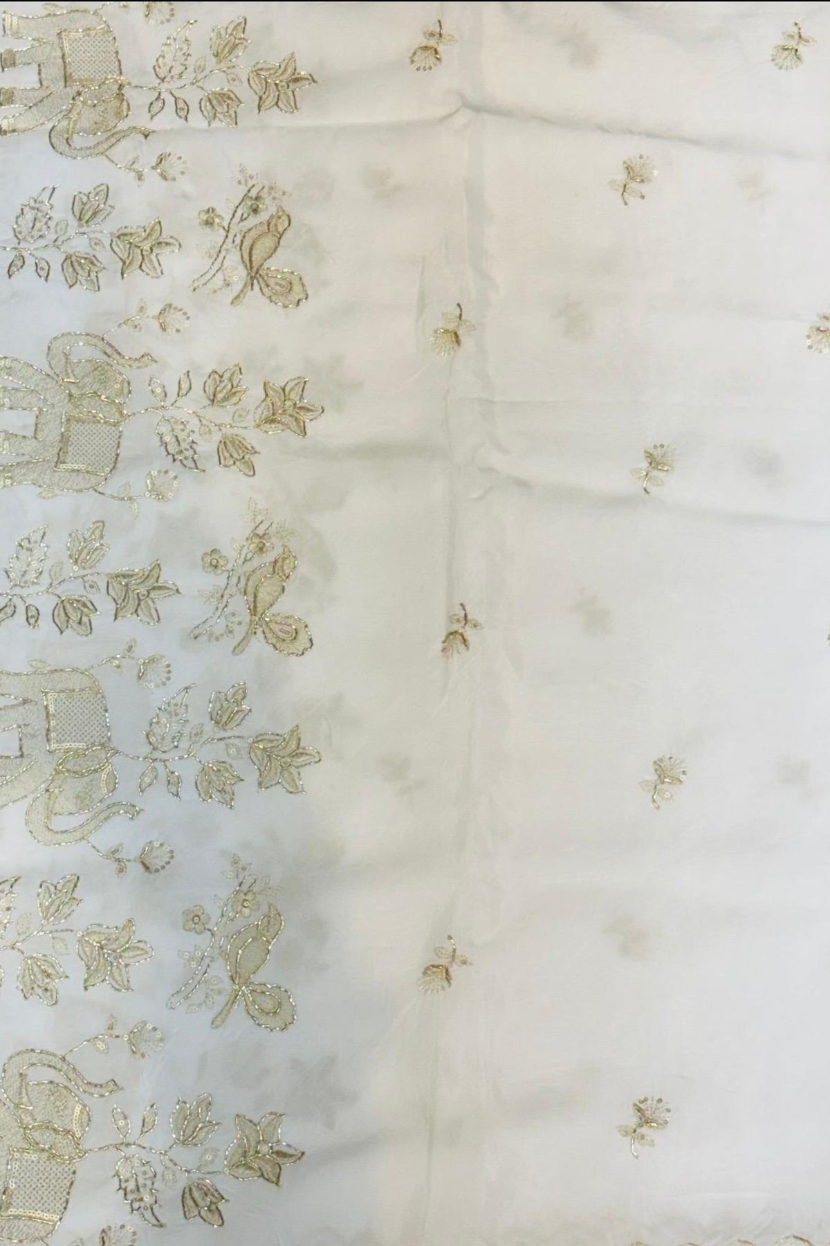 White Crape Fabric with Hand & Cut, Sippi and Jury Work – Dyeable