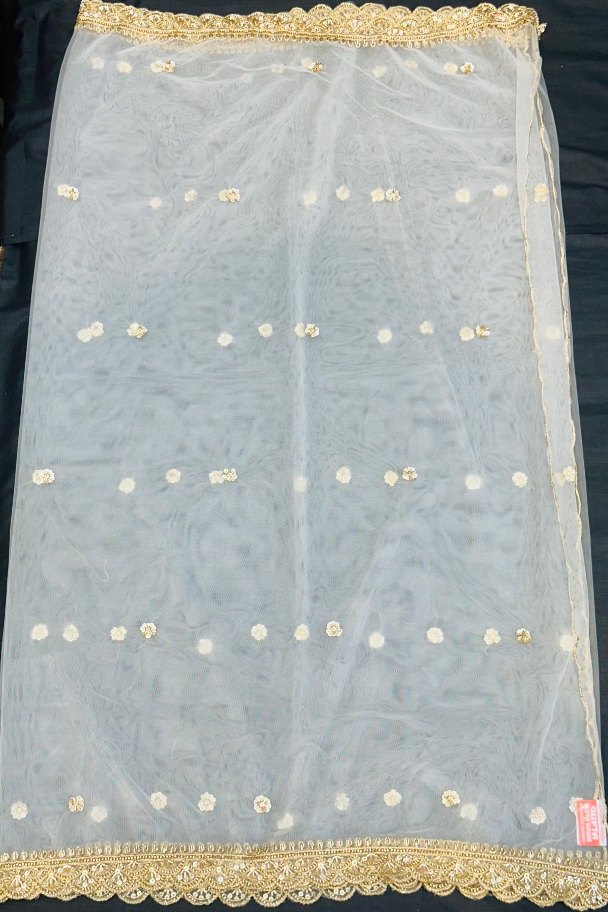 White Net Fabric with Jury & Sippi Handwork – Dyeable