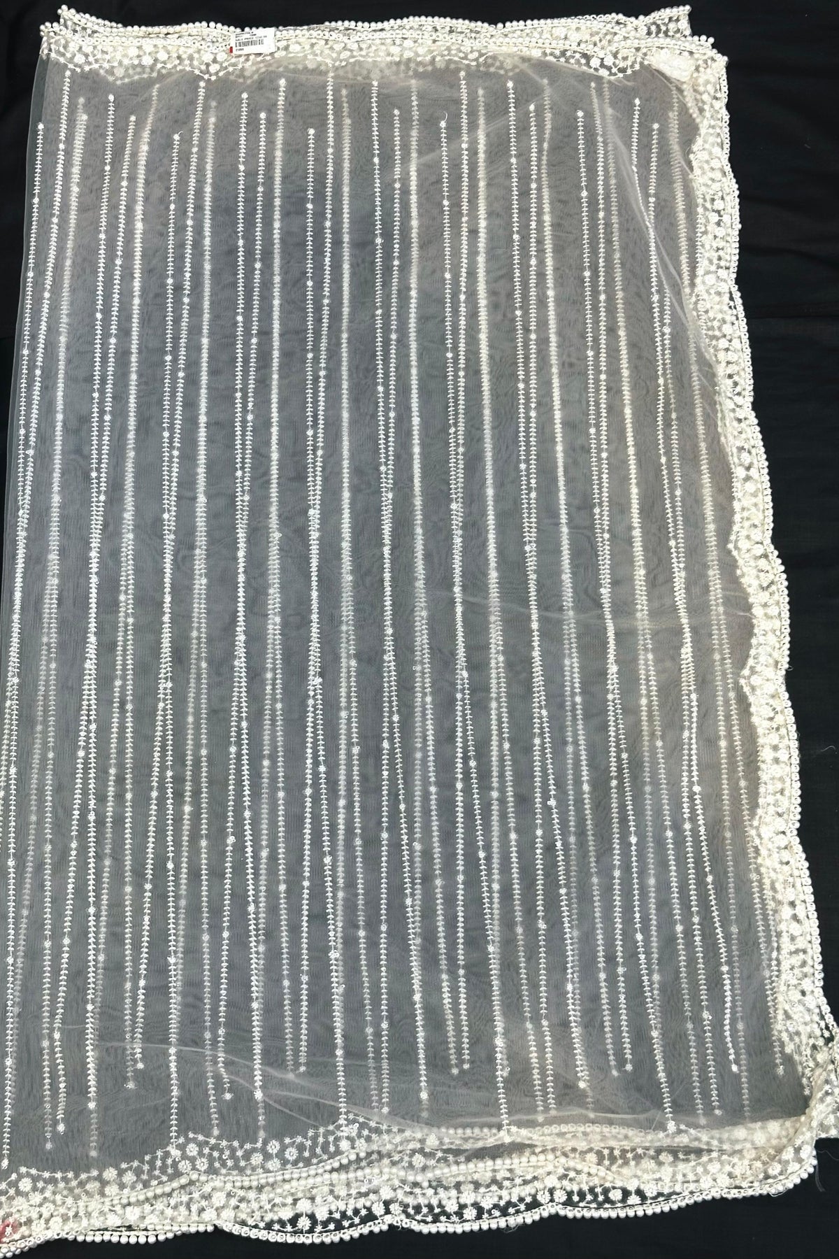 Elegant Cream Net Fabric with Pearl, Sippi & Thread Work