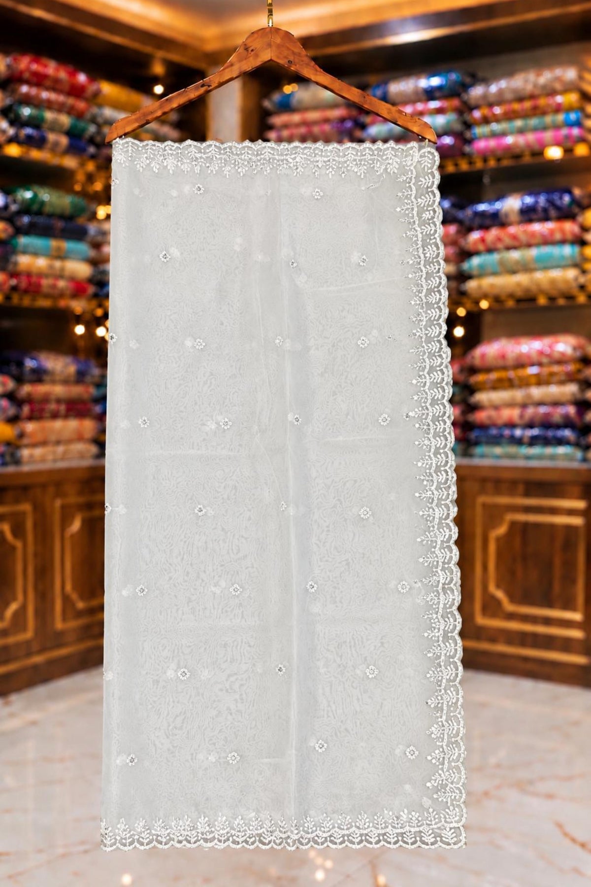 White Orgenza Fabric with Jury, Sippi & Cut Work