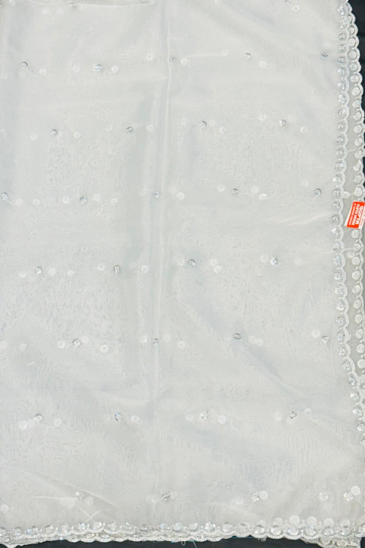 White Orgenza Fabric with Silver Sippi & Jari Work – Dyeable