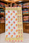 White Georgette Fabric with Jari & Multicolour Floral Border