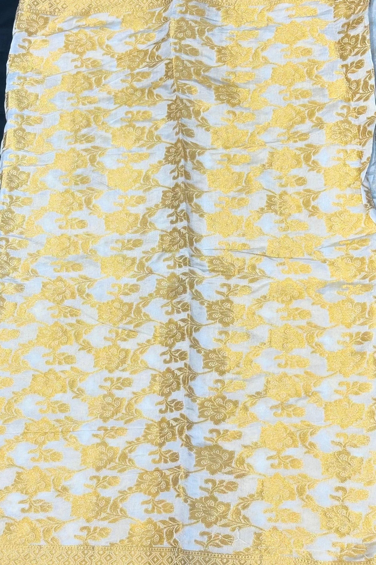 White Banarasi Dupatta with Golden Work & Four-Side Border