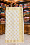 White Banarasi Chinon Chiffon Saree with Four-Side Border & Golden Work