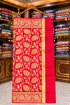 Mehroon Banarsi Silk Fabric with Golden Work & Two-Side Fumen