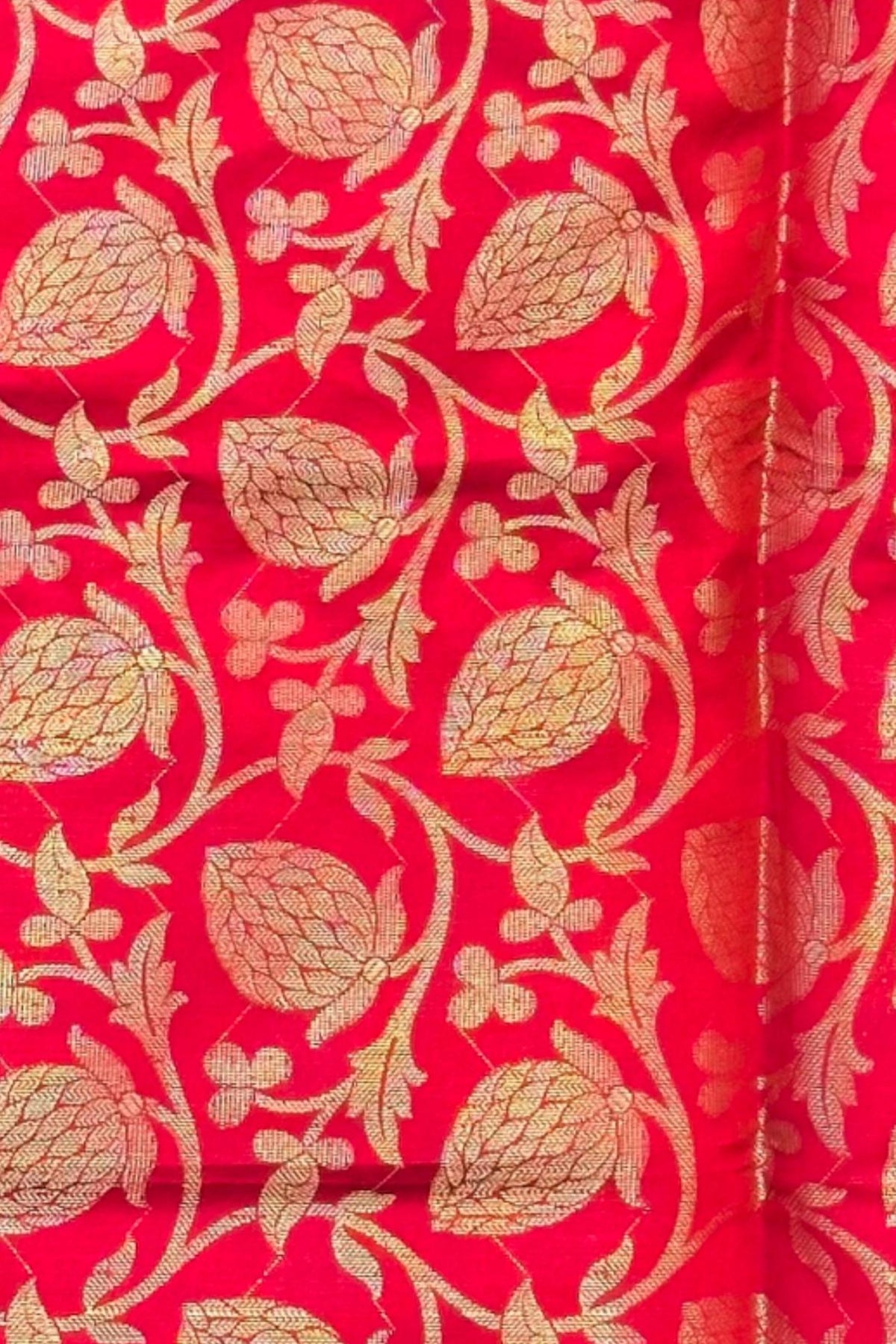 Mehroon Banarsi Silk Fabric with Golden Work & Two-Side Fumen