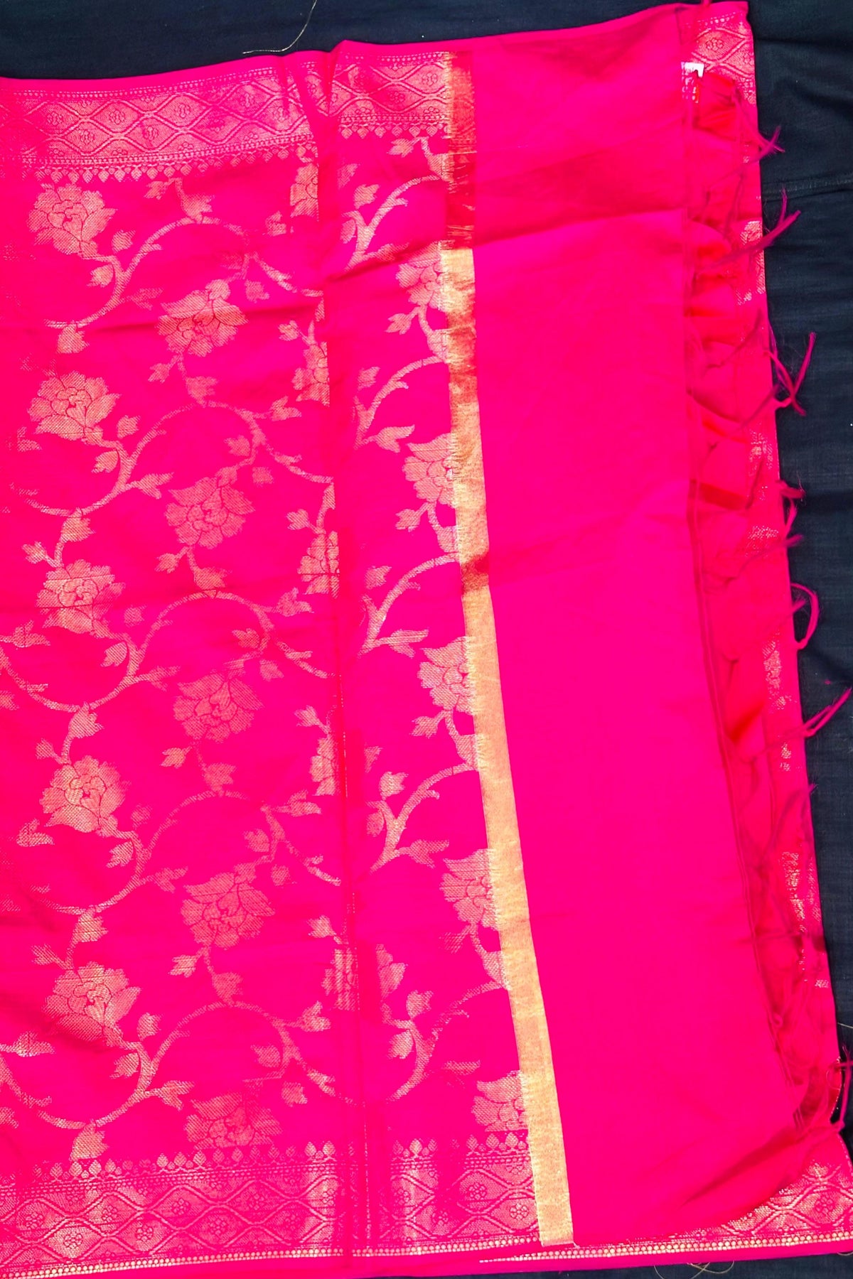 Pink Banarasi Silk Kosa Saree with Golden Work