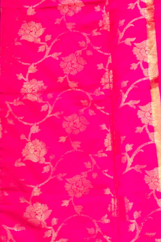 Pink Banarasi Silk Kosa Saree with Golden Work
