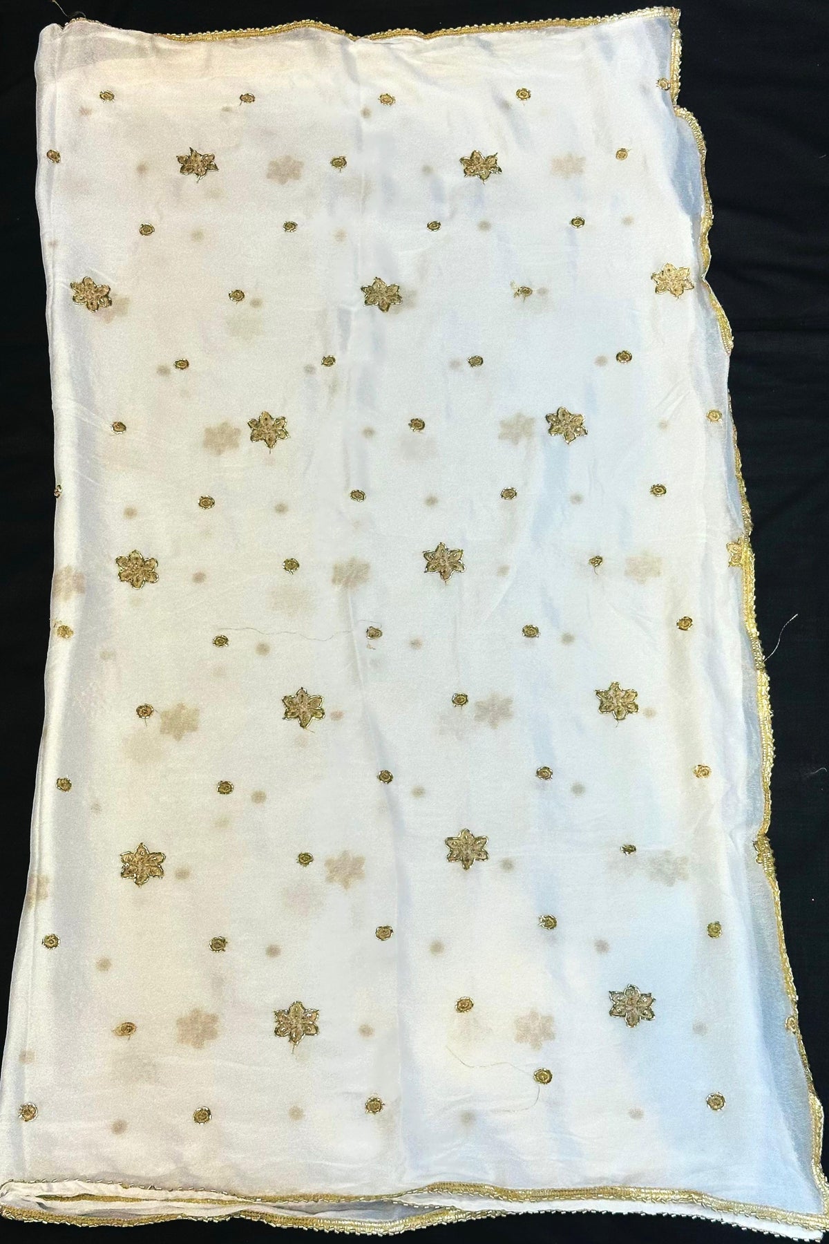 White Chinon Fabric with Jury & Nalki Work – Four Side Border