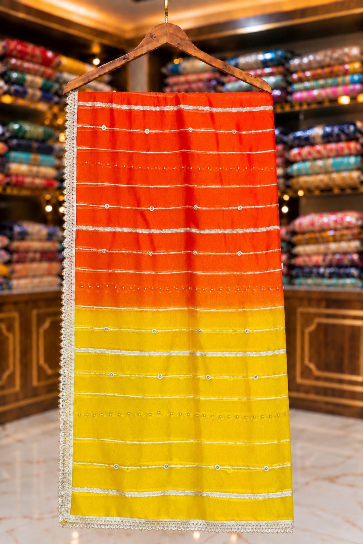 Multicolor Organza Pearl & Sippi Lace Suit