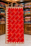Mehroon Jaipuri Georgette Dupatta with Four-Side Jari Work & Booti Detailing