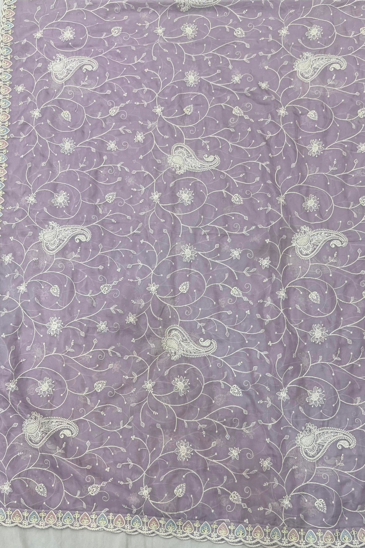 Lavender Soft Silk Thread Work Suit Set with Plain Dupatta