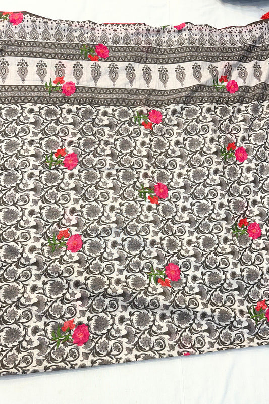 Badami Printed Kurta Set with Mirror & Thread Work