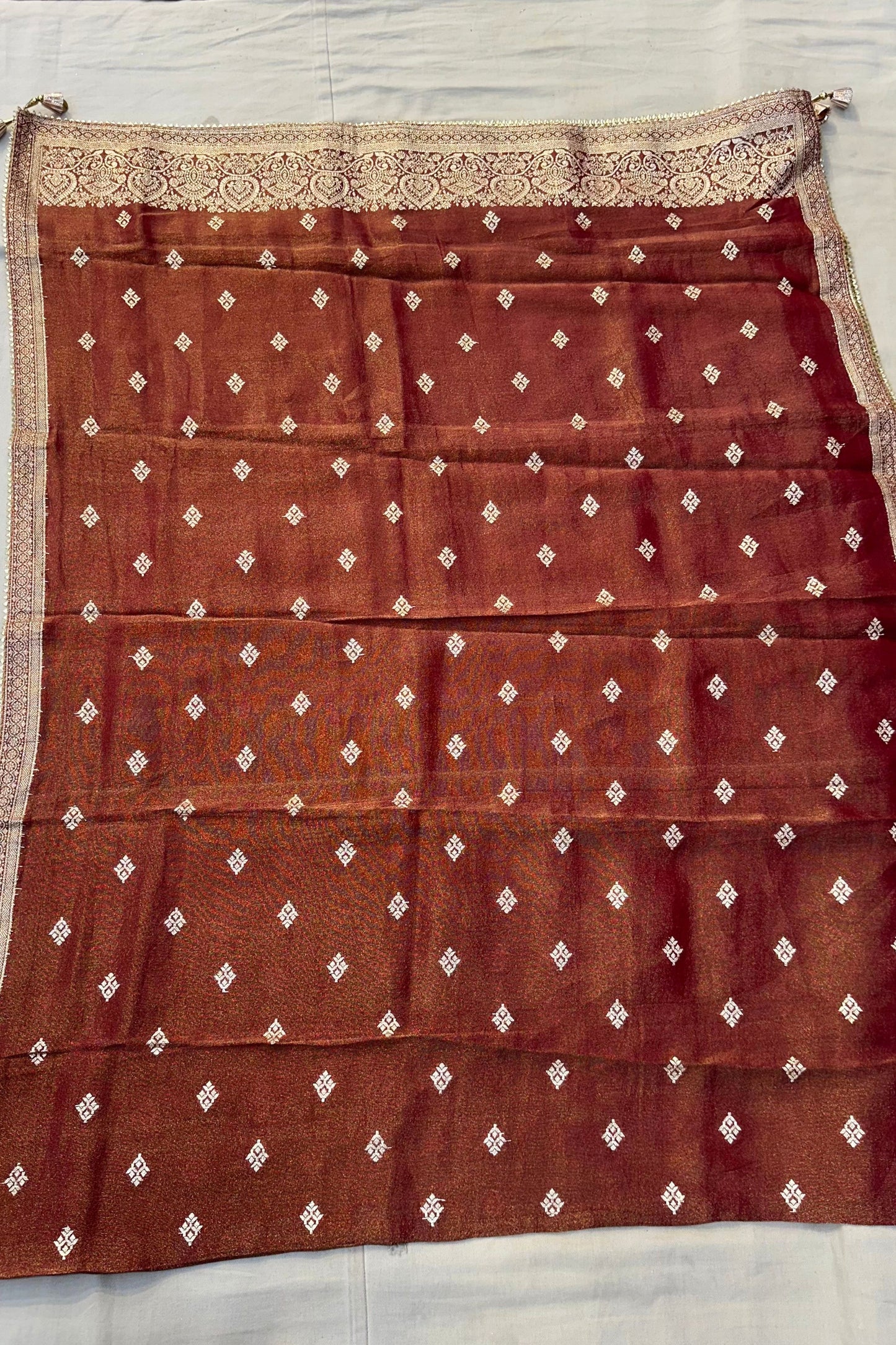 Rust Shimmer Kheem-Khaam Embroidered 3-Piece Suit Set