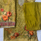 Light Mehndi Printed Musleen Silk Suit with Sippi & Antique Work