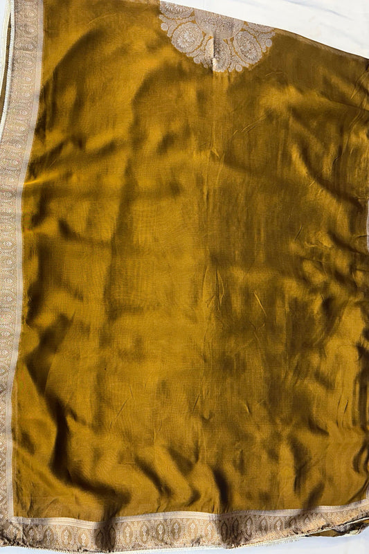 Mustard Banarasi Silk Suit Set with Viving Work
