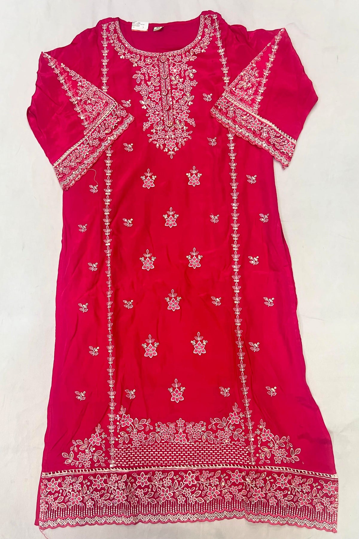 Magenta Silk Thread Work Suit Set with Heavy Chinon Dupatta