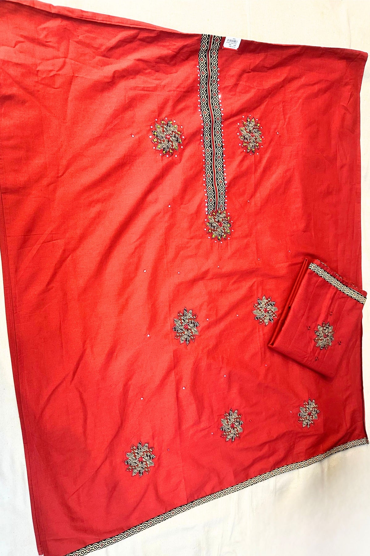Women’s Mehroon Patch Work Cotton Suit Set with Black Printed Dupatta