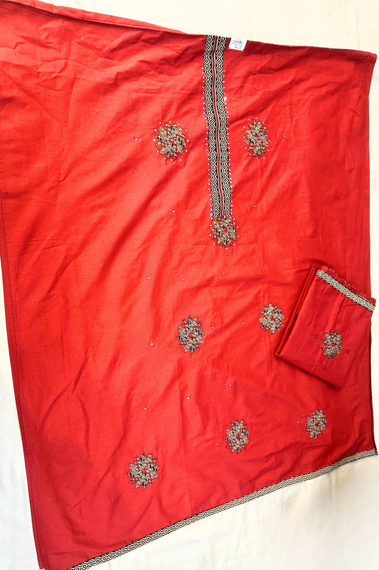 Women’s Mehroon Patch Work Cotton Suit Set with Black Printed Dupatta