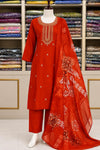 Rust Jari Work Silk Suit Set with Printed Silk Dupatta