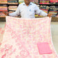 Cream & Pink Printed Cotton Suit Set with Linen Cotton Dupatta