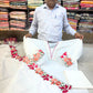 Off White Linen Cotton Threadwork Kurta Set with Cotton Bottom & Dupatta