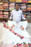 Off White Linen Cotton Threadwork Kurta Set with Cotton Bottom & Dupatta