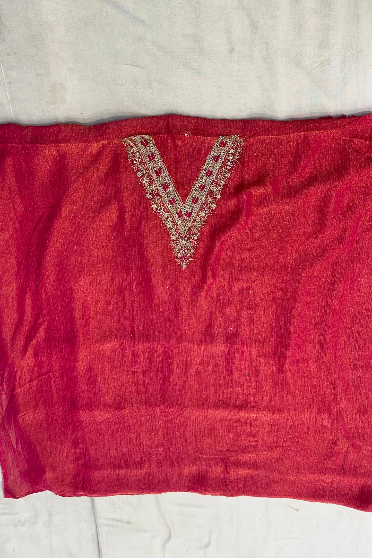 Rani Pink Crush Shimmer Suit Set with Organza Dupatta