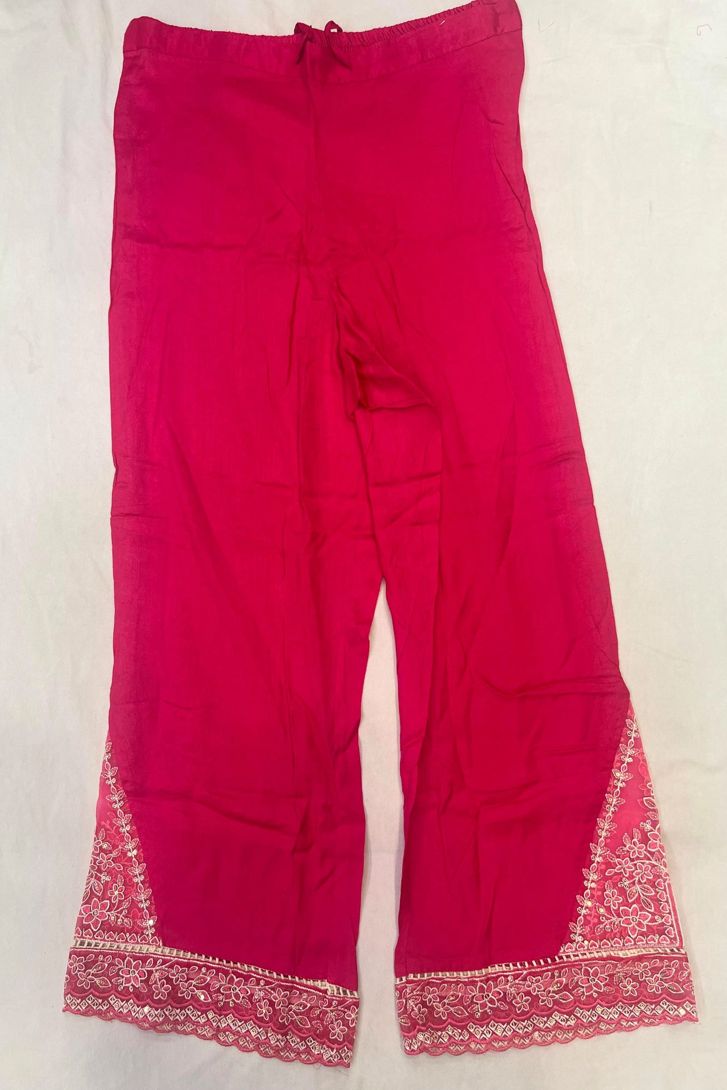 Magenta Silk Thread Work Suit Set with Heavy Chinon Dupatta