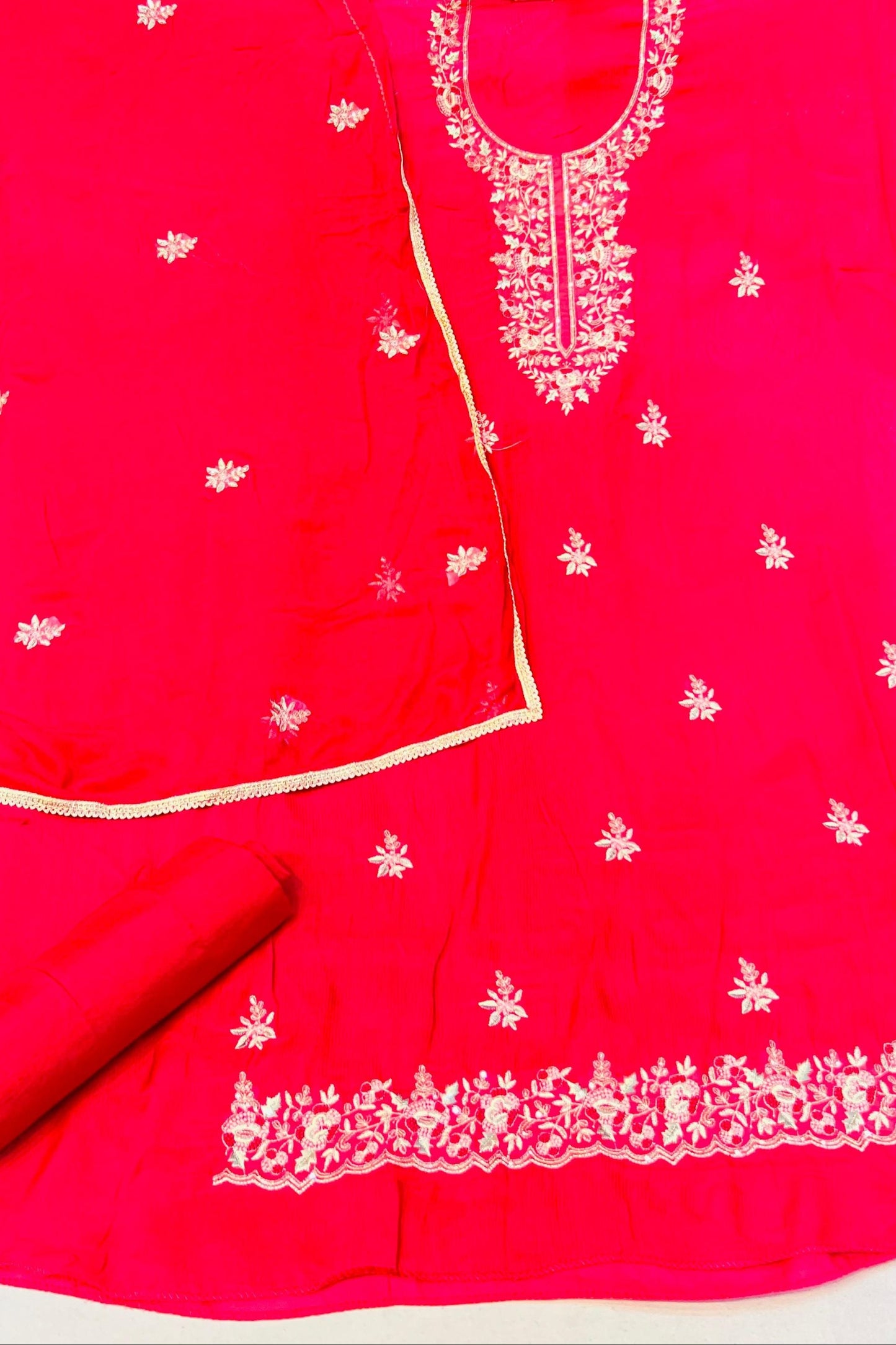 Hot Pink Organza Embroidered Suit Set