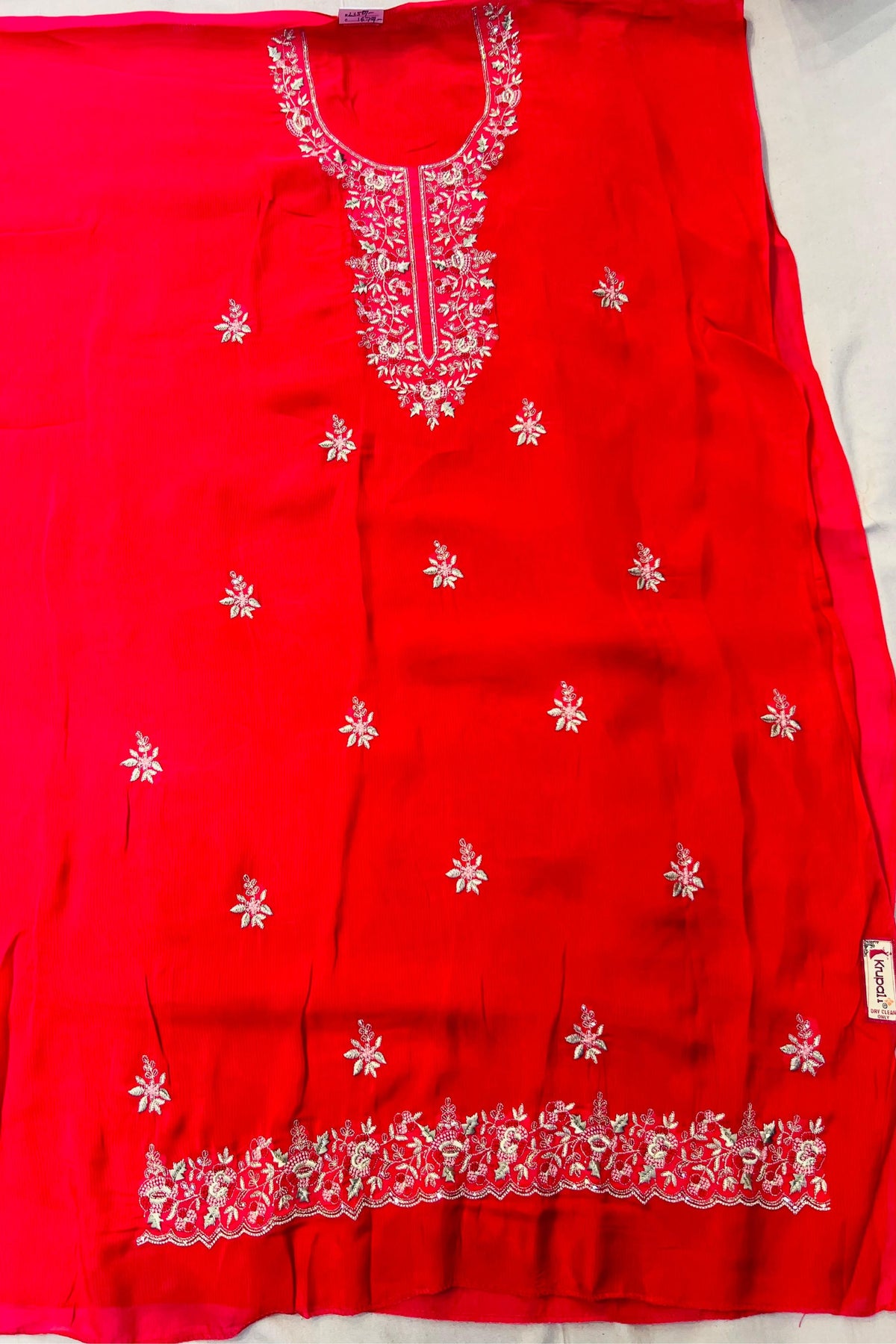 Hot Pink Organza Embroidered Suit Set