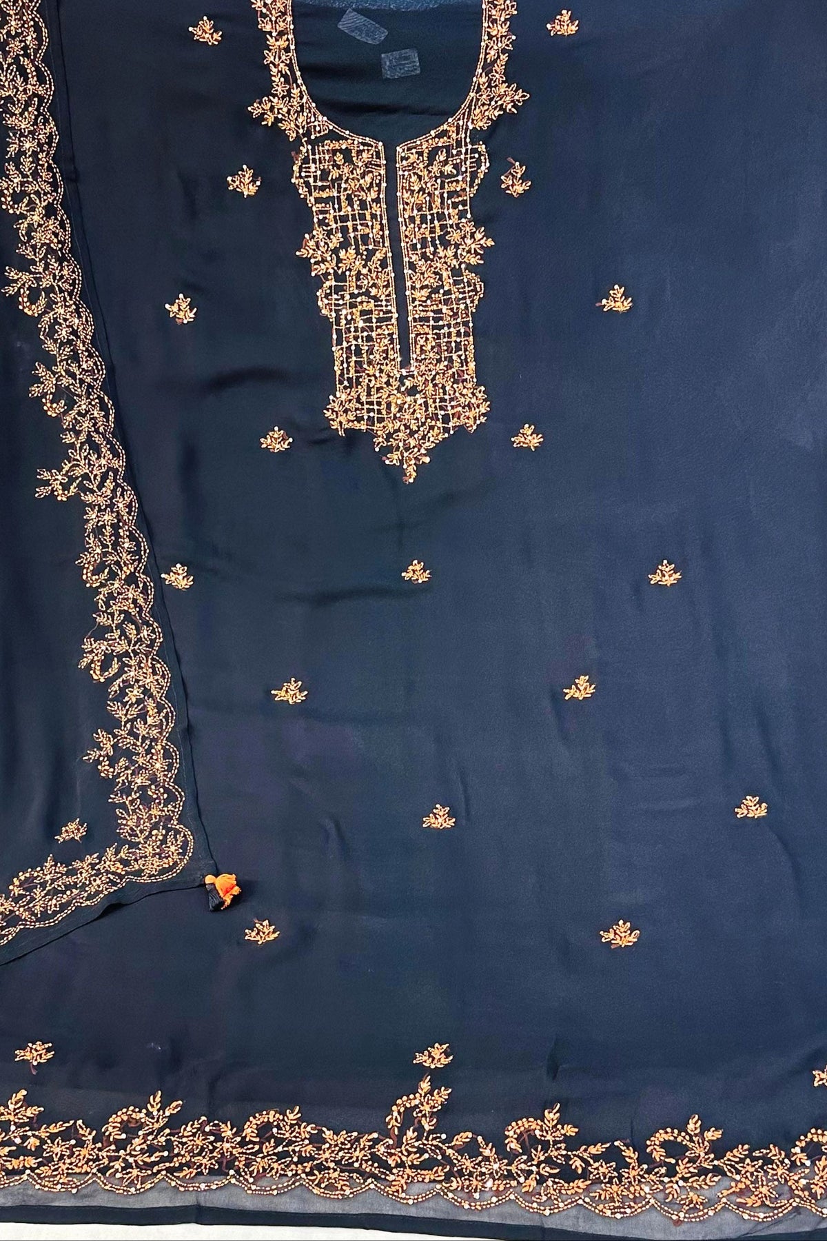 Black Georgette Embroidered Suit Set with Threadwork