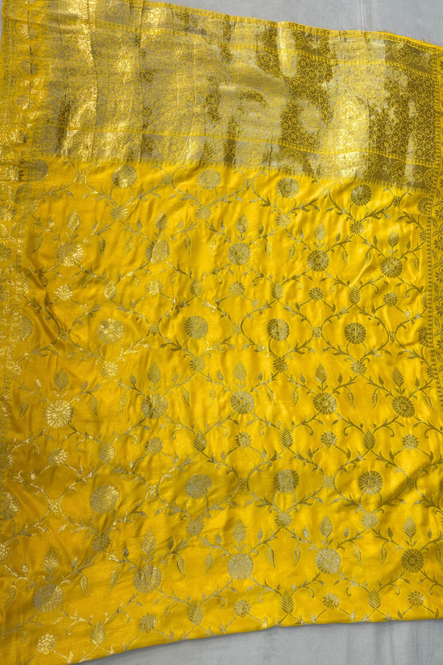 Red Kosa Silk Suit with Sippi & Patch Work and Yellow Banarasi Dupatta