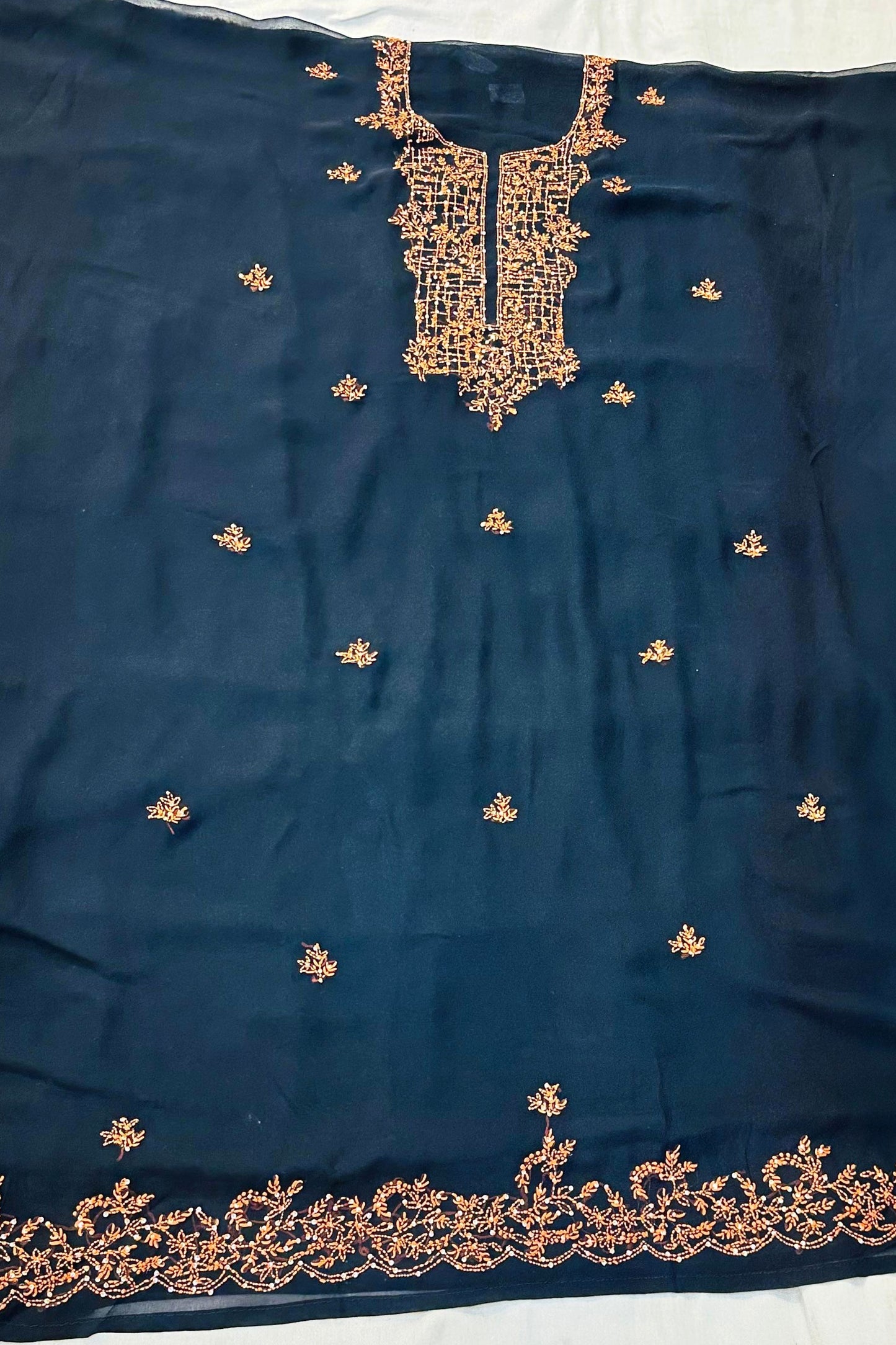 Black Georgette Embroidered Suit Set with Threadwork