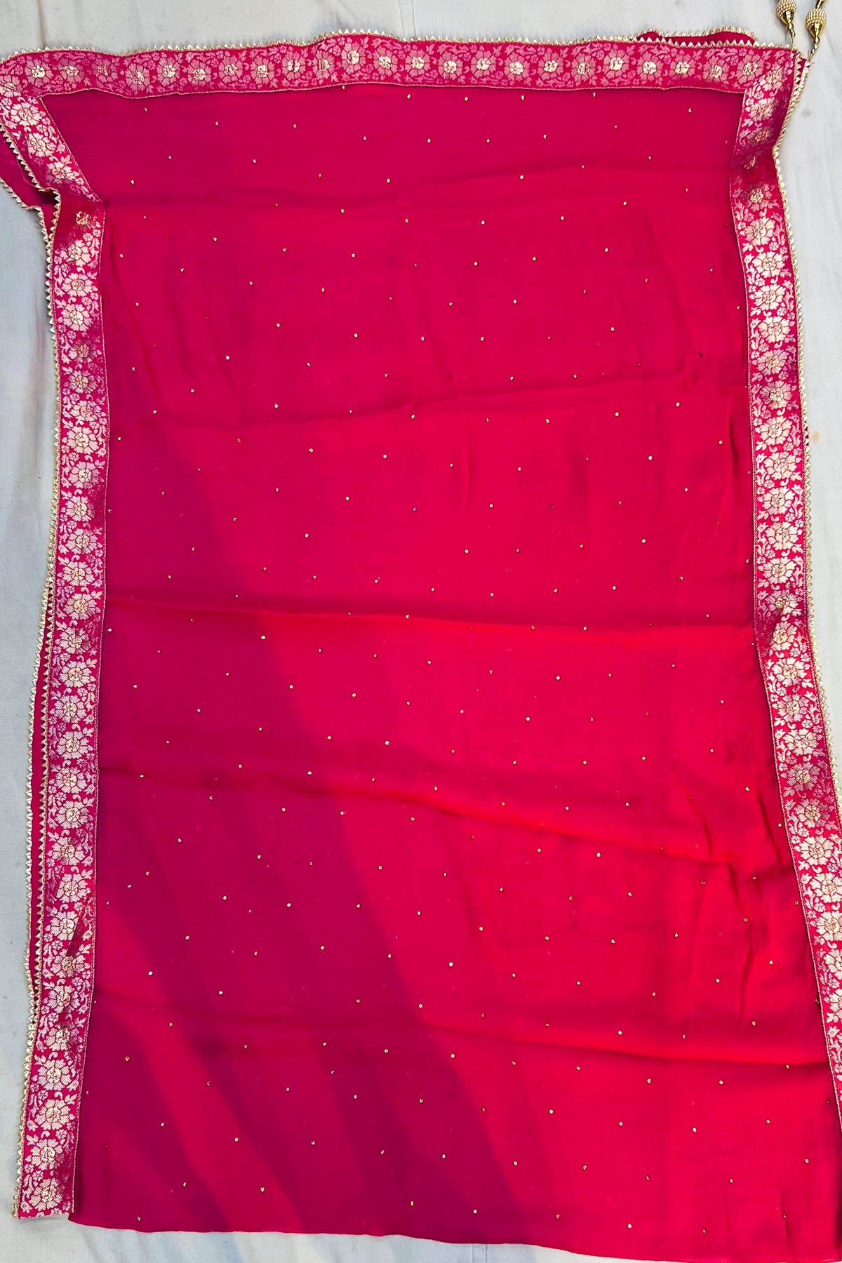 Rani Pink Tashar Silk Suit with Banarasi Booti & Chiffon Dupatta