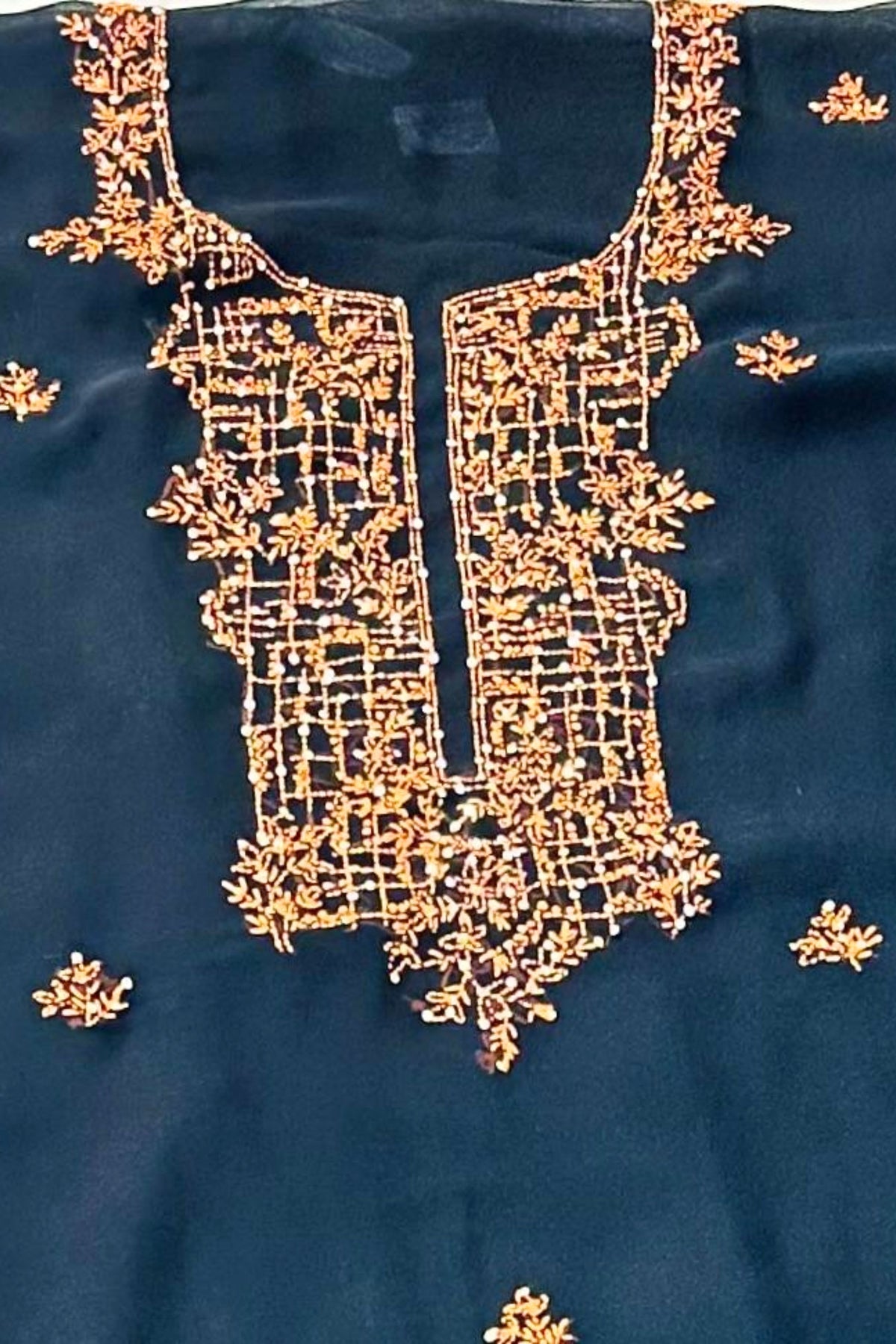 Black Georgette Embroidered Suit Set with Threadwork