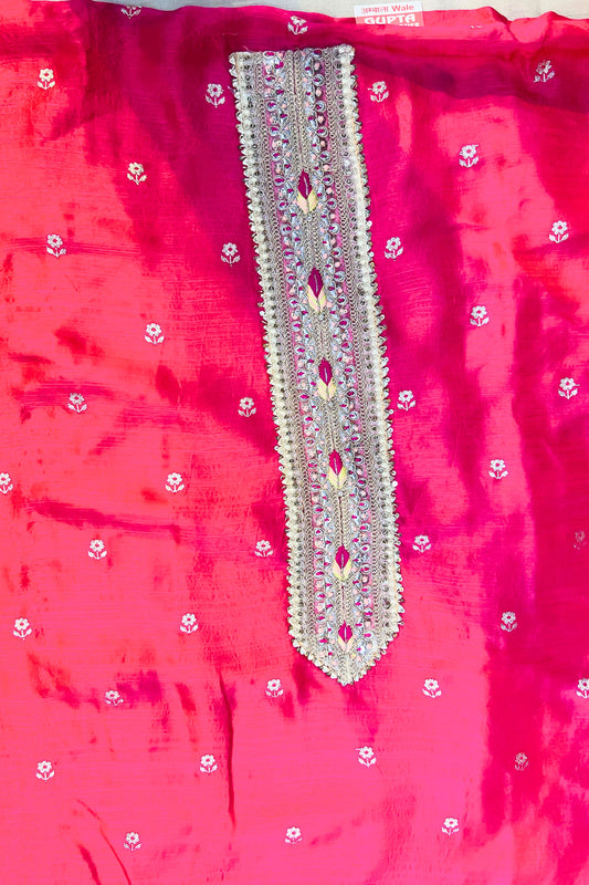 Rani Pink Tashar Silk Suit with Banarasi Booti & Chiffon Dupatta