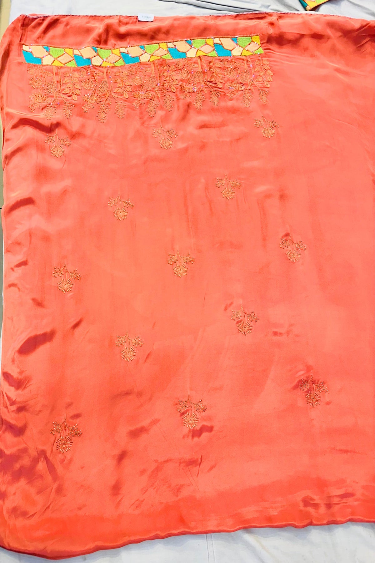 Salmon Pink Pure Crape Embroidered Suit Set