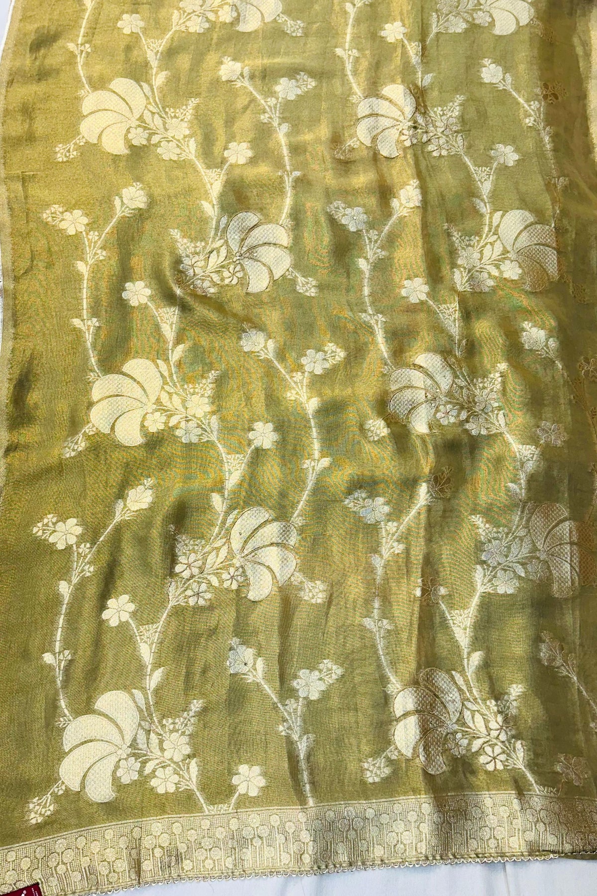 Golden Mehndi Shimmer Silk Suit Set with Kheem Khaam Dupatta