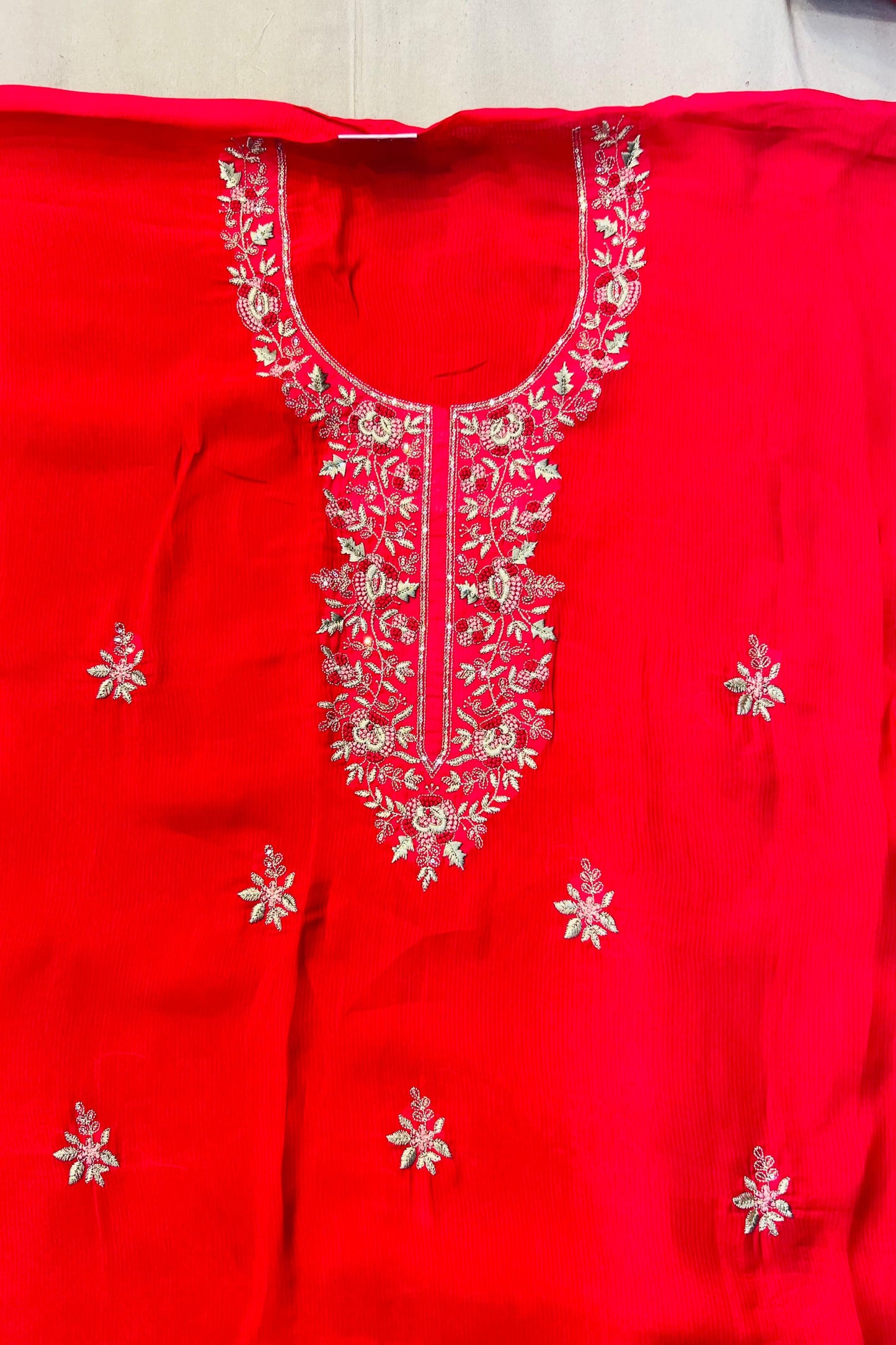 Hot Pink Organza Embroidered Suit Set