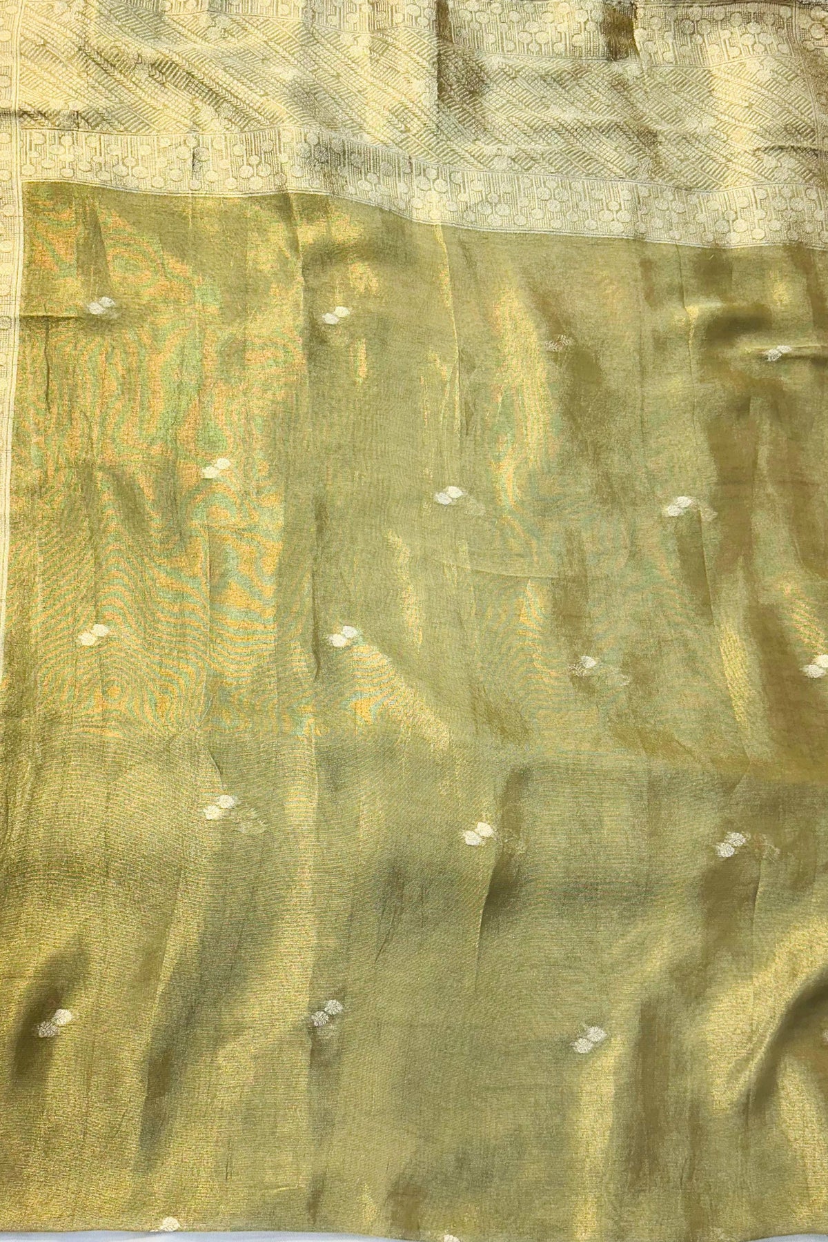 Golden Mehndi Shimmer Silk Suit Set with Kheem Khaam Dupatta