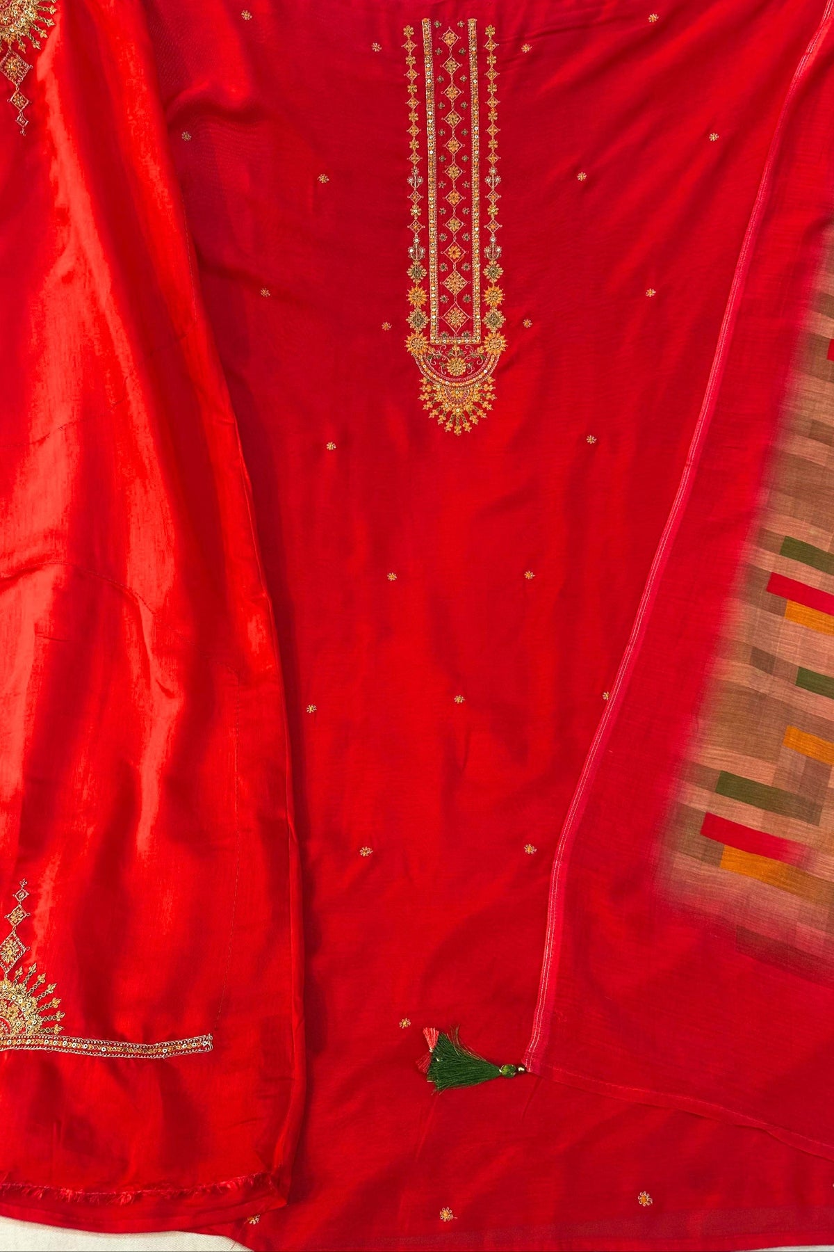 Carrot Musleen Embroidered Suit Set with Multi-Colour Dupatta